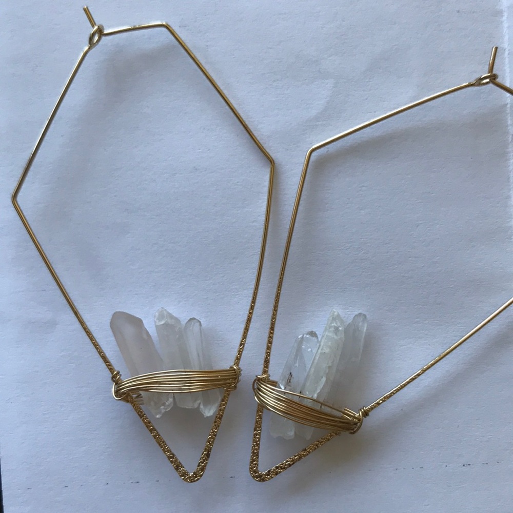 Raw crystal quartz hoop earrings - Picture 3 of 3